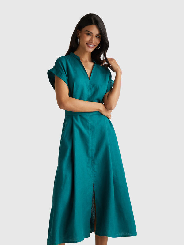 100% linen dress with sash Women