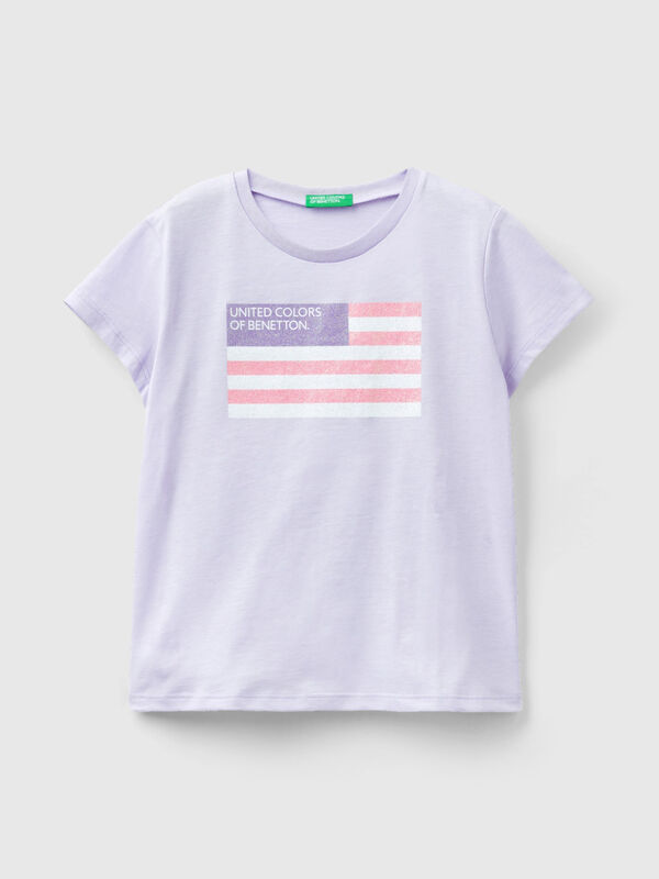 T-shirt with glittery logo in organic cotton Junior Girl