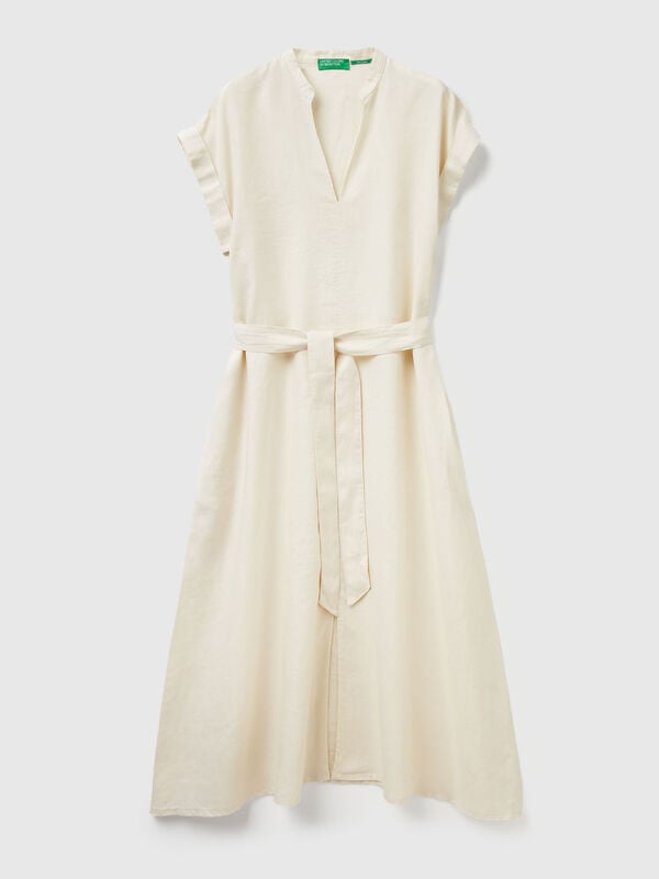 100% linen dress with sash Women