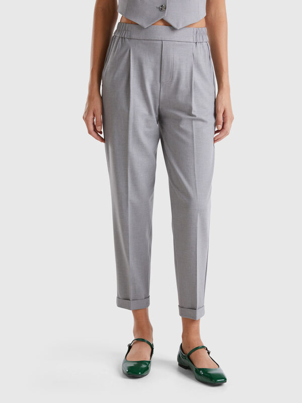 Trousers with cuff in stretch viscose blend Trousers with cuff in stretch viscose blend Women