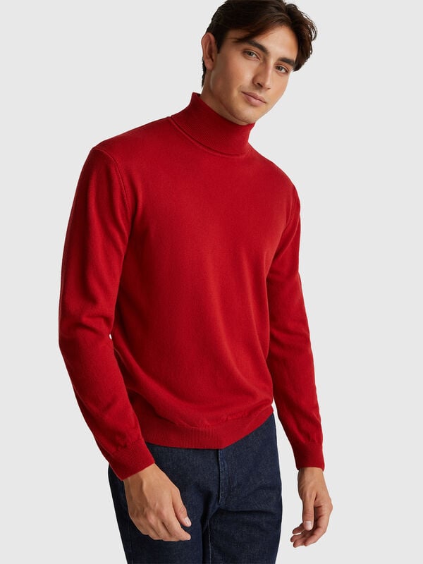 Red turtleneck in pure Merino wool Men