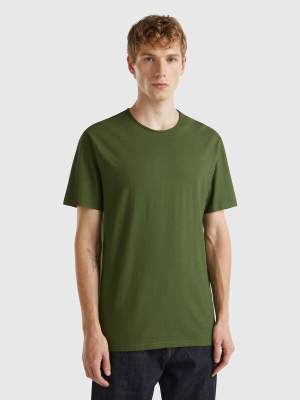 Olive green slub cotton t-shirt Men