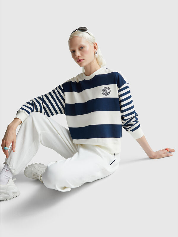 Striped crew neck hoodie Women