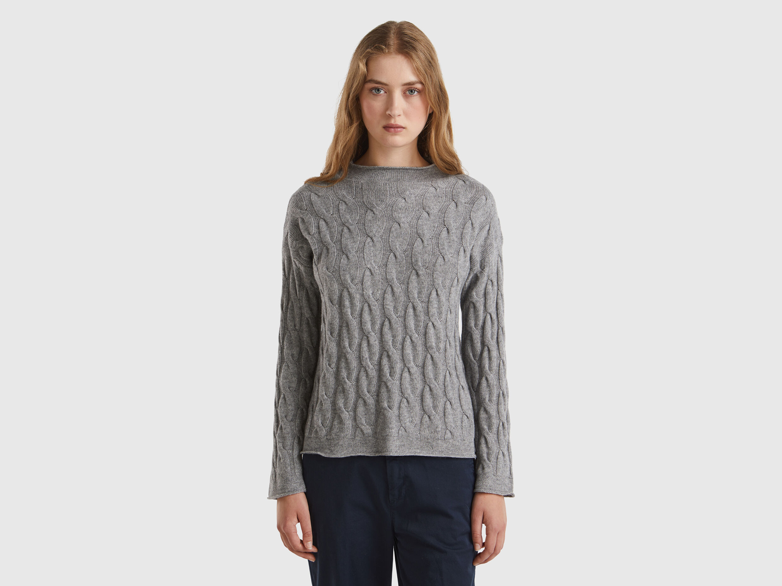 Grey cable knit sweater cheap