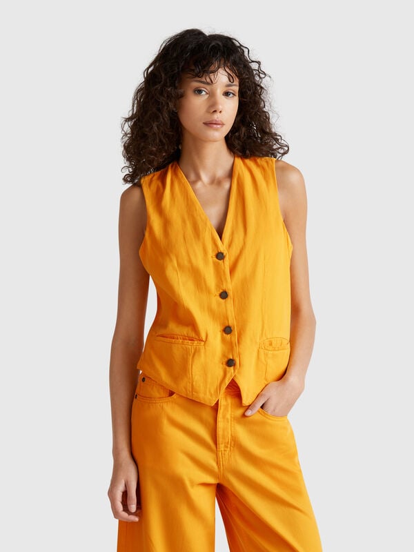 Yellow vest in cotton blend Women