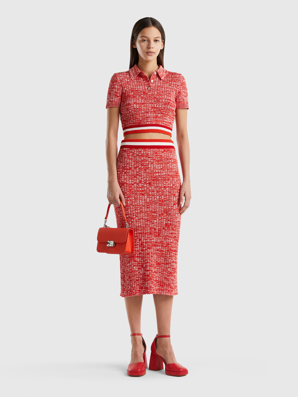 Red cropped knit polo
