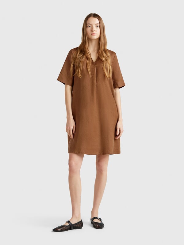 Short sleeve dress in pure linen Women