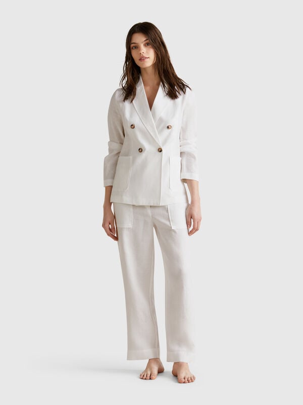 Trousers in pure linen with elastic Women