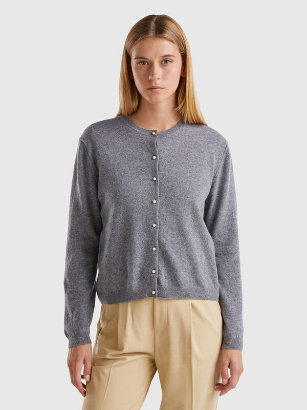 Dark gray cardigan in pure Merino wool Women