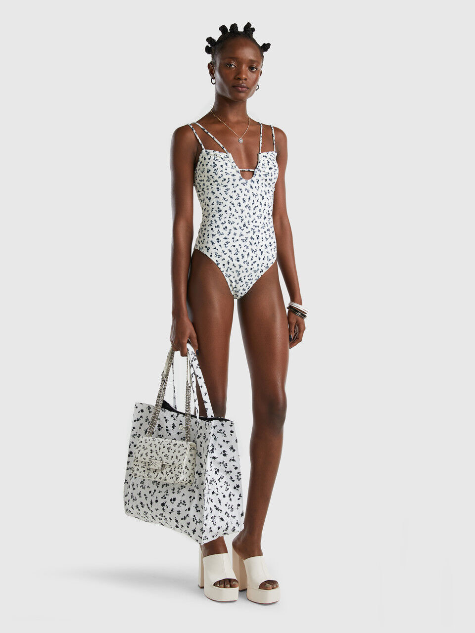 One-piece swimsuit with floral print