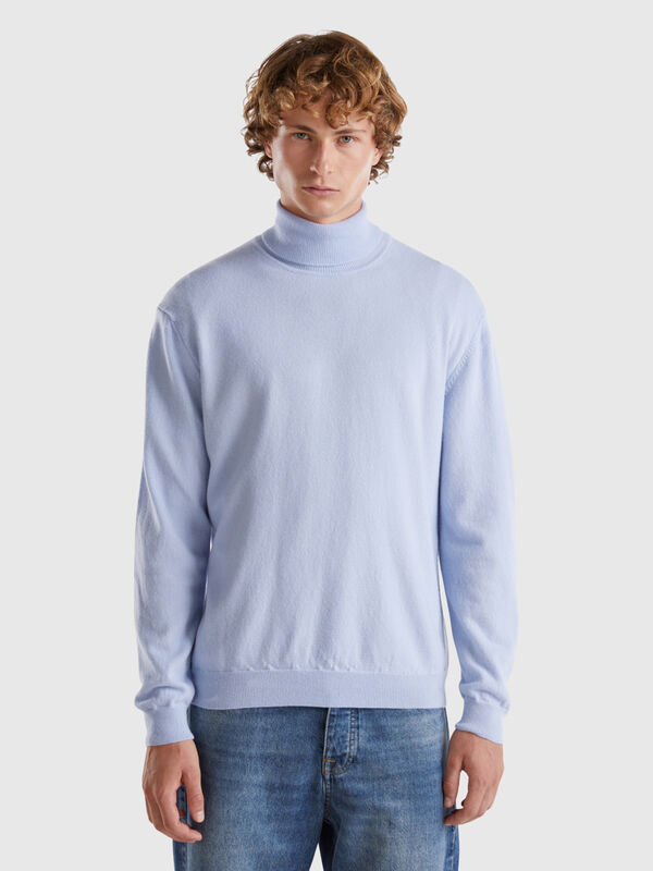 Ocean blue turtleneck in pure Merino wool Men