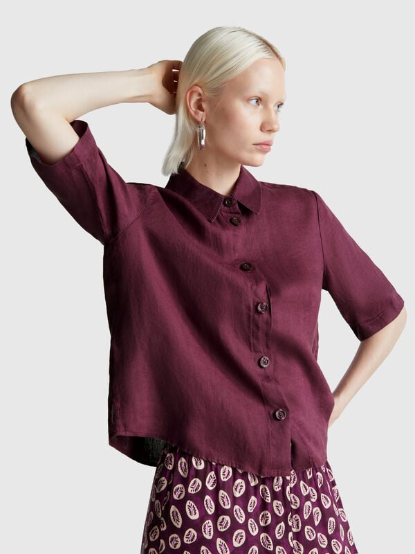 Short shirt in pure linen Women