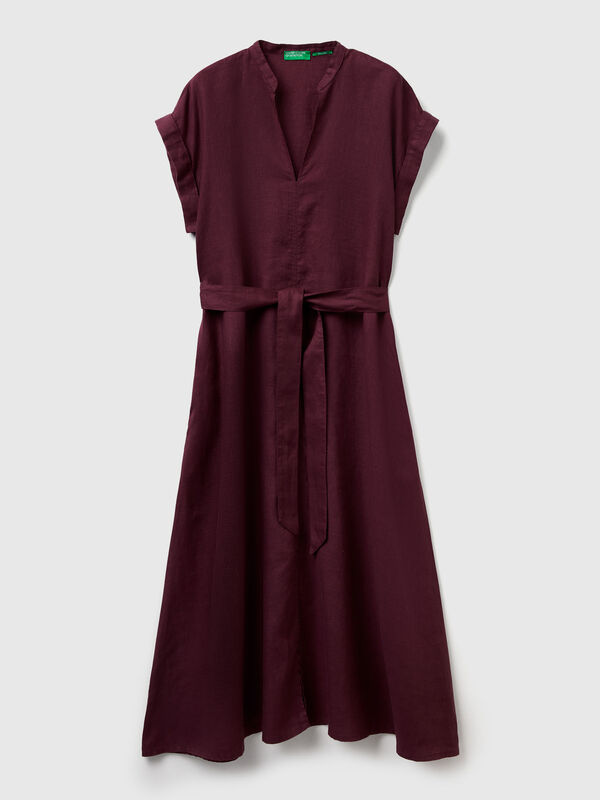 100% linen dress with sash Women