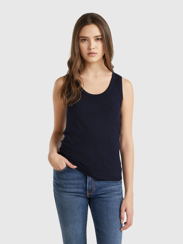 Midnight blue tank top in pure cotton Women