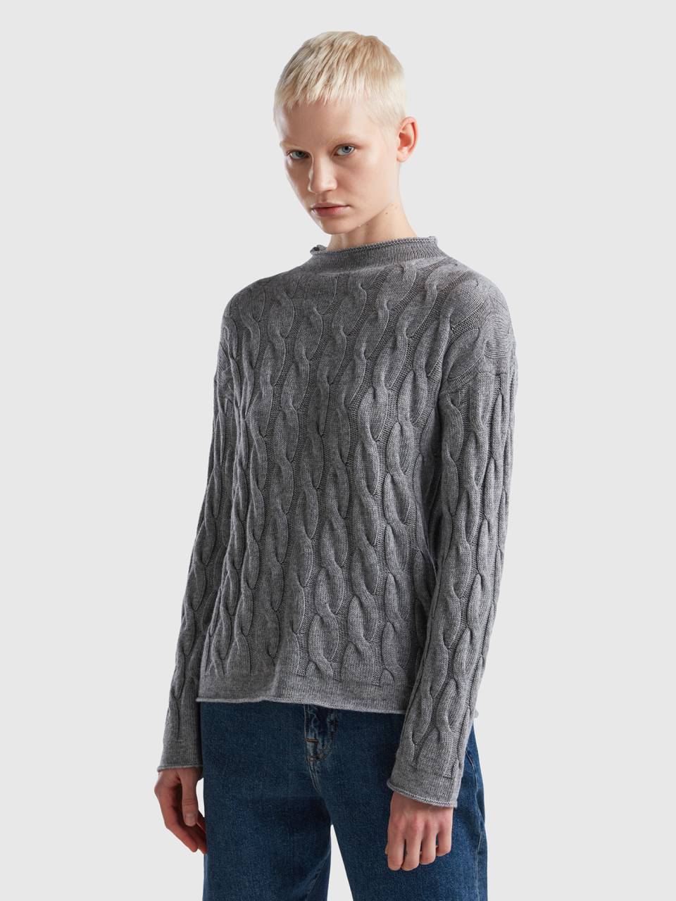 Grey cable hot sale knit sweater